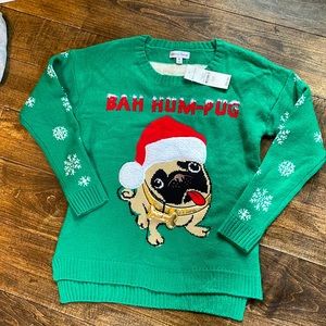 NWT Rebecca Malone ugly Christmas sweater pug
